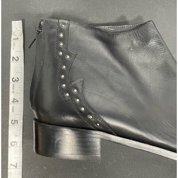 POUR LA VICTOIRE Bootie Janna Black Leather Ankle Zipper Square Studded Size 10 - Picture 11 of 13